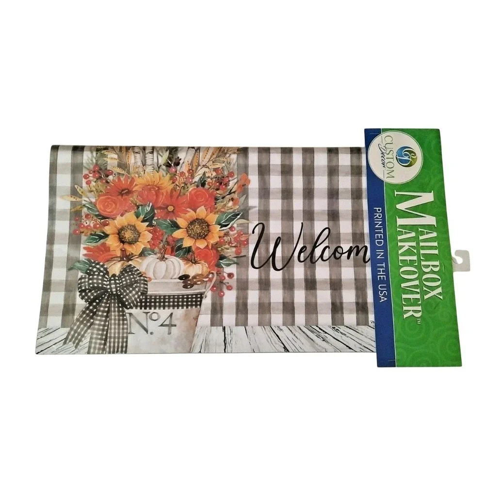 Custom Decor Fall Mailbox Cover Magnetic Sunflower Pumpkin Buffalo Plaid Welcome